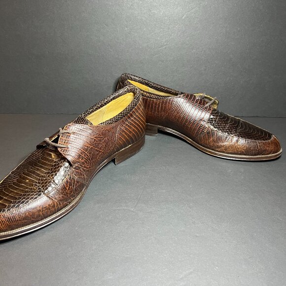 Vintage Jonathan Richards Men's Brown Genuine Leather Snakeskin Derby Shoes 8M - Picture 3 of 11